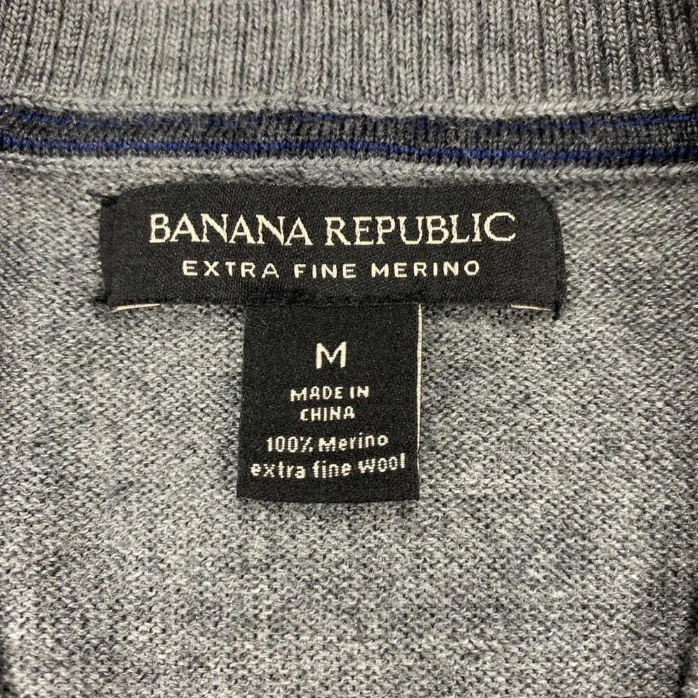 Banana Republic‎ Mens Extra Fine Merino Wool V-Neck Sweater Gray Medium
